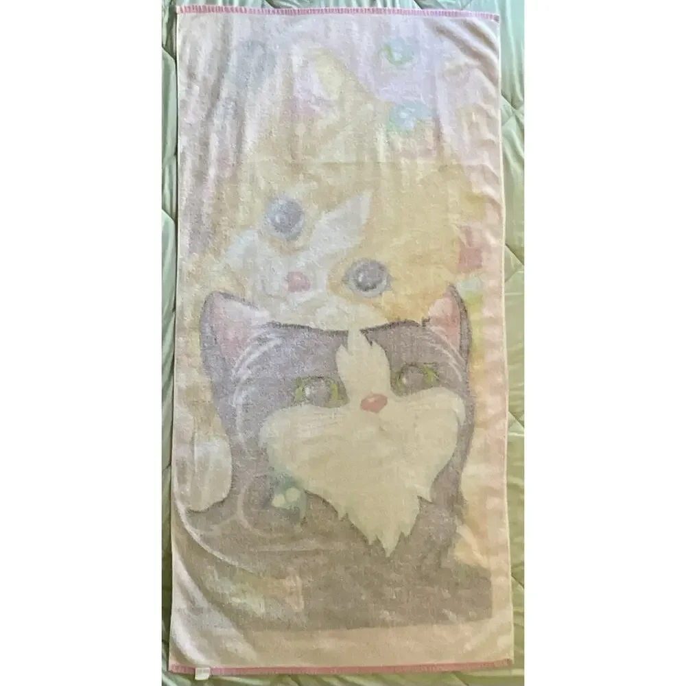 Vintage 1990’s Lisa Frank Kitty Cat With Bubbles Beach Towel - 57”L x 29”W